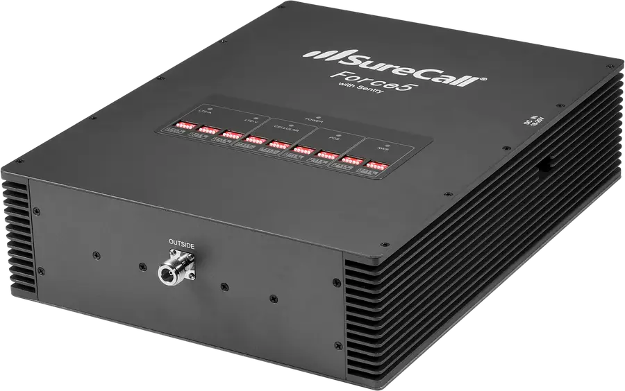 SureCall Force5 booster, three-quarter view.